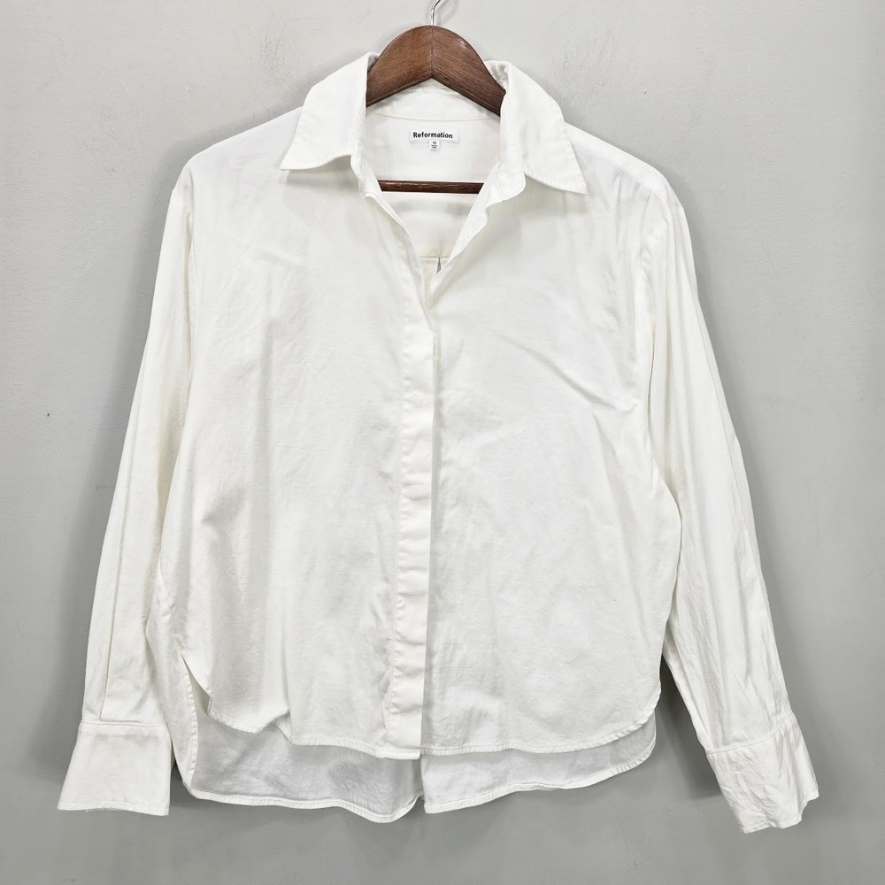 Reformation Oversized Button Down Blouse M White Long Sleeve Organic Cotton